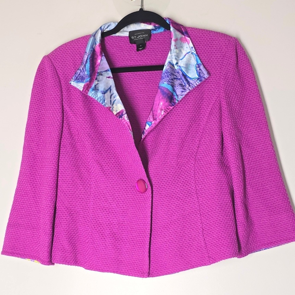 St John Boucle Jacket Womens 10 Pink Cropped Blazer USA Luxury Size 10